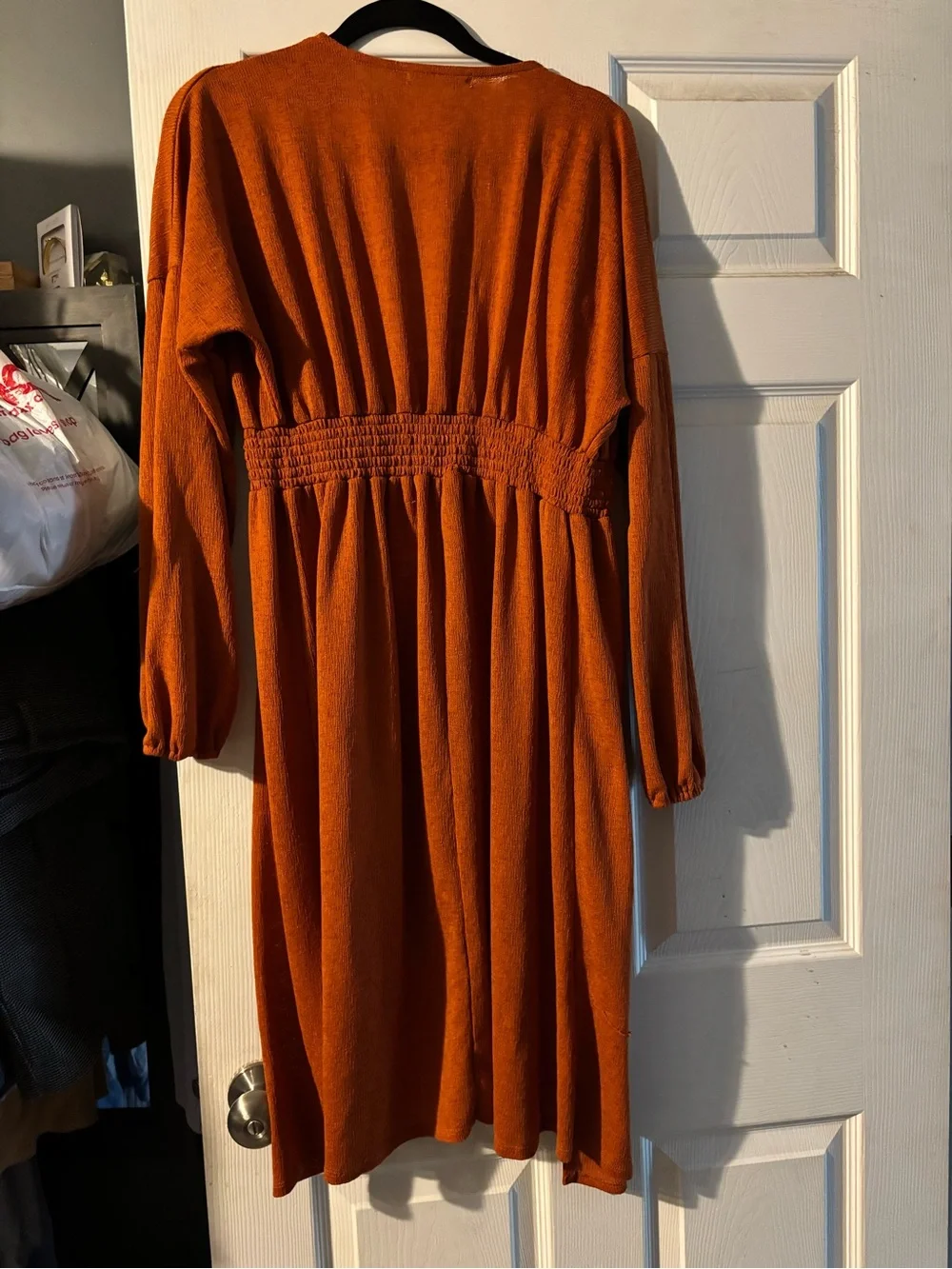 Liberty Love Girls' Rust Orange Long Sleeve Smocked Waist Duster